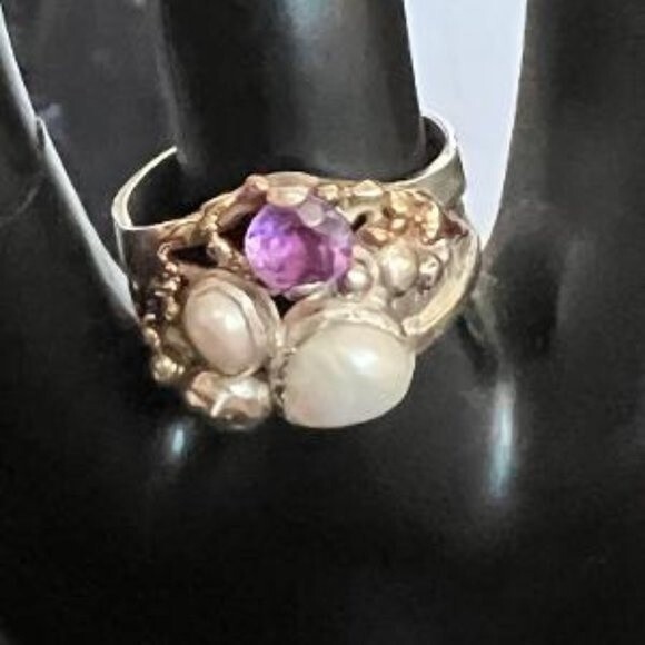 Handmade Sterling Silver Ring with 14KT Accents - Picture 1 of 6